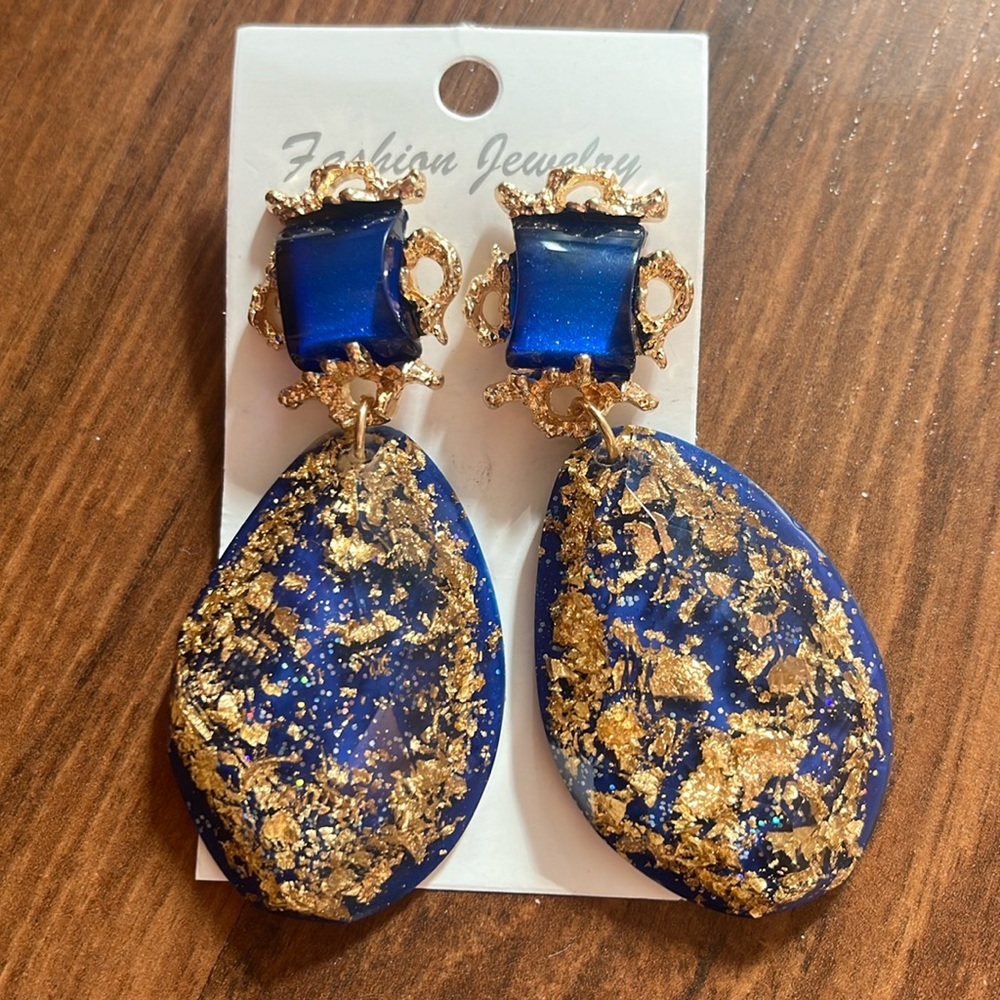 Fashion Jewelry Blue and Gold Earrings